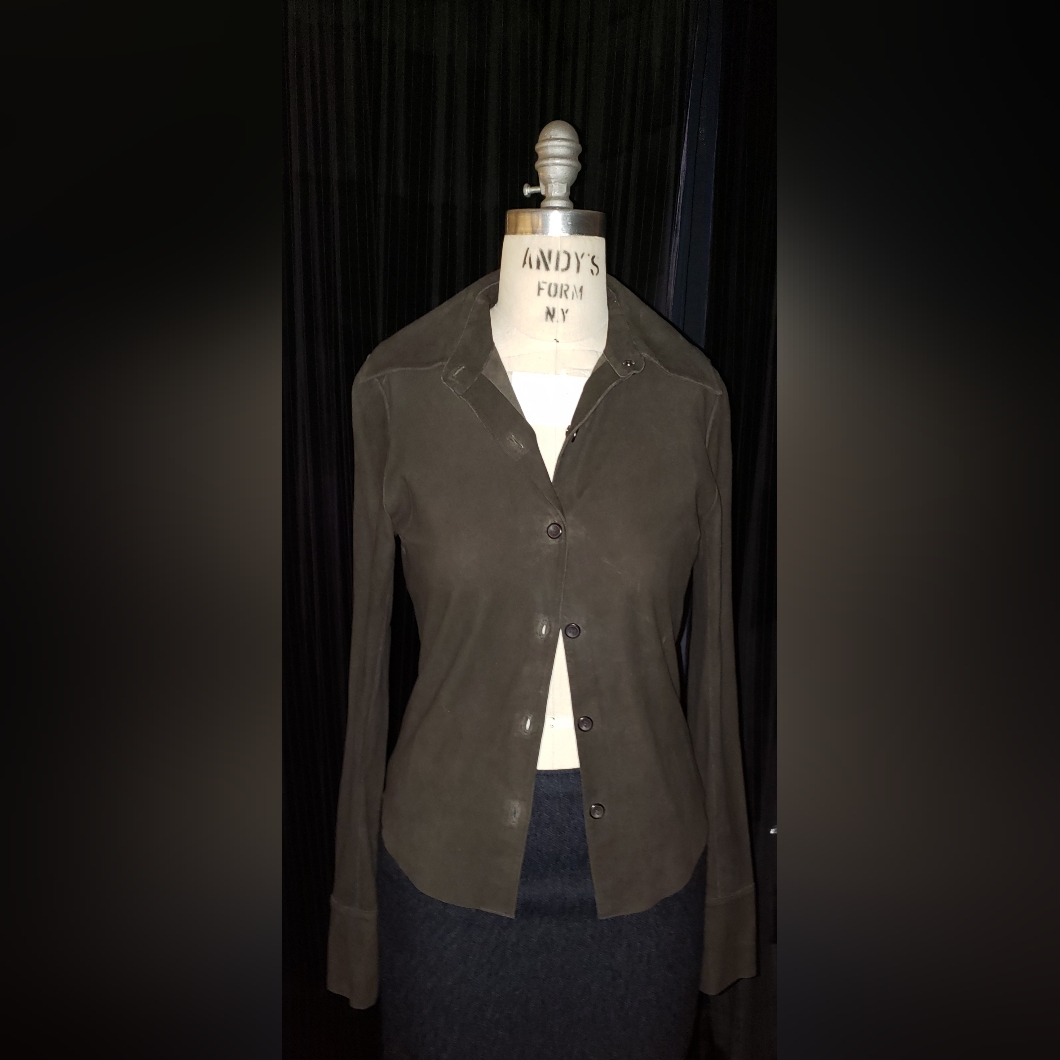 Super Soft Brown Lambskin Stretch Leather Tuxedo Sleeves Fitted Shirt